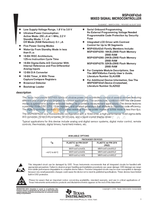 MSP430F4250IRGZT datasheet - MIXED SIGNAL MICROCONTROLLER