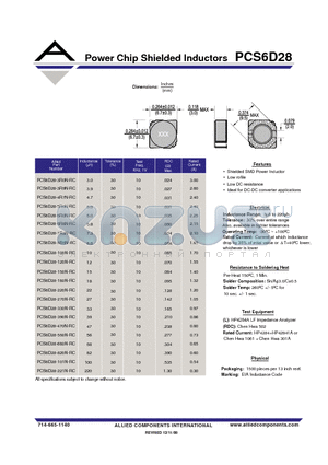 PCS6D28-101N-RC datasheet - Power Chip Shielded Inductors
