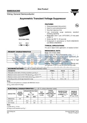 SMB30A300HE3/52 datasheet - Asymmetric Transient Voltage Suppressor