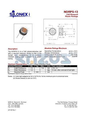 NORPS-13 datasheet - CdS Photocell Plastic Package