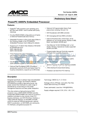 PPC440SPE-AGB667C datasheet - PowerPC 440SPe Embedded Processor