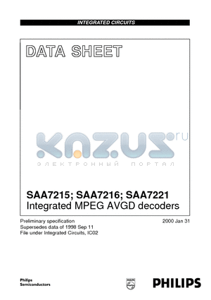 SAA7216HS datasheet - Integrated MPEG AVGD decoders