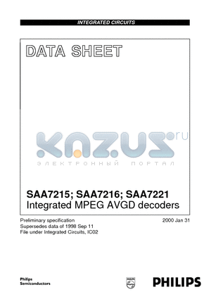 SAA7221HS datasheet - Integrated MPEG AVGD decoders