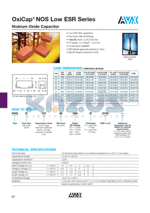 NOSC107M002-0150 datasheet - OxiCap^ NOS Low ESR Series Niobium Oxide Capacitor