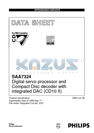 SAA7324 datasheet - Digital servo processor and Compact Disc decoder with integrated DAC CD10 II