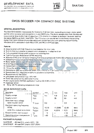 SAA7310 datasheet - CMOS decoder for compact disc systems