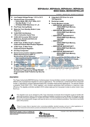 MSP430F4361IPZR datasheet - MIXED SIGNAL MICROCONTROLLER