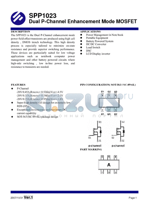SPP1023 datasheet - Dual P-Channel Enhancement Mode MOSFET