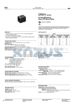 ORWHSH105D datasheet - 10 Amp Miniature Power PC Board Relay