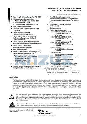 MSP430F435IPNR datasheet - MIXED SIGNAL MICROCONTROLLER