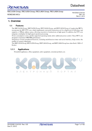 R5F2LA66ADFA datasheet - Household appliances, office equipment, audio equipment, consumer products