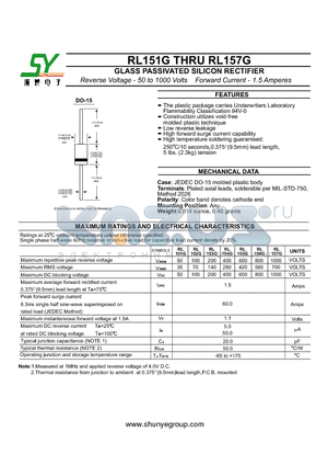 RL151G datasheet - GLASS PASSIVATED SILICON RECTIFIER