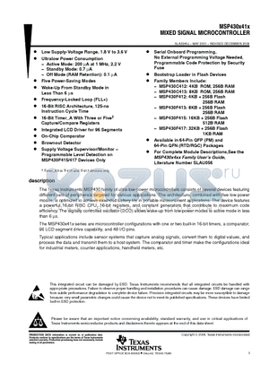 MSP430F417IRTDT datasheet - MIXED SIGNAL MICROCONTROLLER
