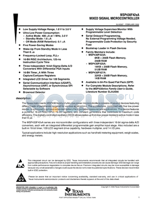 MSP430F42XA datasheet - MIXED SIGNAL MICROCONTROLLER