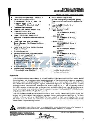 MSP430F435 datasheet - MIXED SIGNAL MICROCONTROLLER