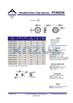 PCS8D28-1R0M-RC datasheet - Shielded Power Chip Inductor