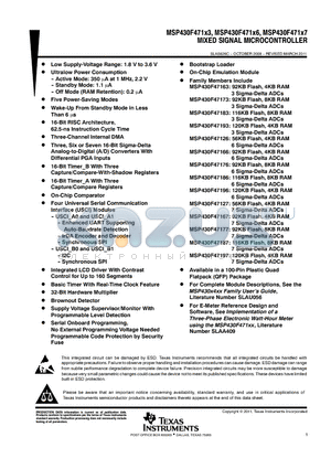 MSP430F47126IPZR datasheet - MIXED SIGNAL MICROCONTROLLER