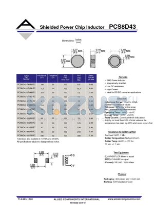 PCS8D43-220N-RC datasheet - Shielded Power Chip Inductor