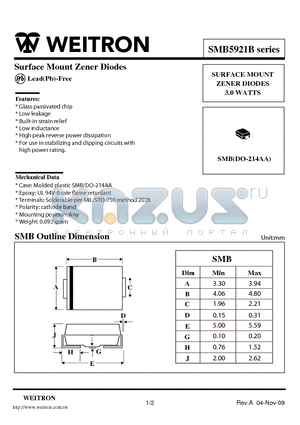 SMB5927B datasheet - Surface Mount Zener Diodes