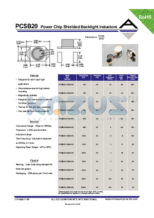 PCSB20-103M-RC datasheet - Power Chip Shielded Backlight Inductors