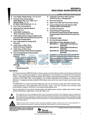 MSP430F479IPN datasheet - MIXED SIGNAL MICROCONTROLLER