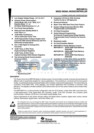 MSP430F477IPNR datasheet - MIXED SIGNAL MICROCONTROLLER