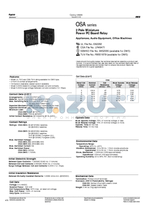 OSASH212DM5000 datasheet - 2 Pole Miniature Power PC Board Relay