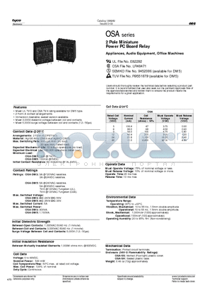 OSASH224DM5 datasheet - 2 Pole Miniature Power PC Board Relay