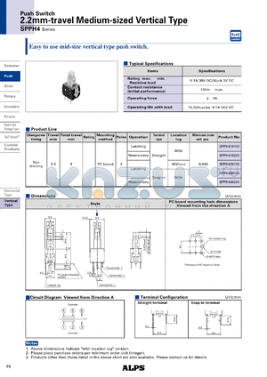 SPPH420100 datasheet - 2.2mm-travel Medium-sized Vertical Type