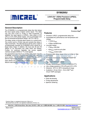 SY89295UTITR datasheet - 2.5V/3.3V 1.5GHz Precision LVPECL