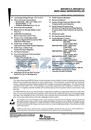 MSP430F4794SNIPZR datasheet - MIXED SIGNAL MICROCONTROLLER