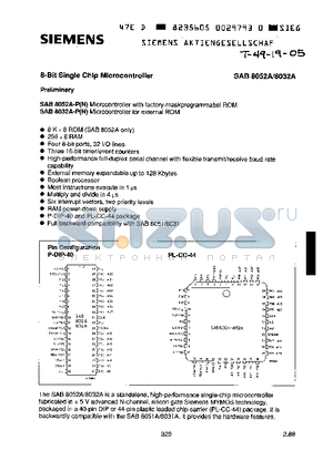 SAB8032A-N datasheet - 8-Bit Single-Chip Microcontroller