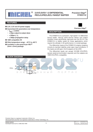 SY89311UMITR datasheet - 2.5V/3.3V/5V 1:2 DIFFERENTIAL PECL/LVPECL/ECL FANOUT BUFFER