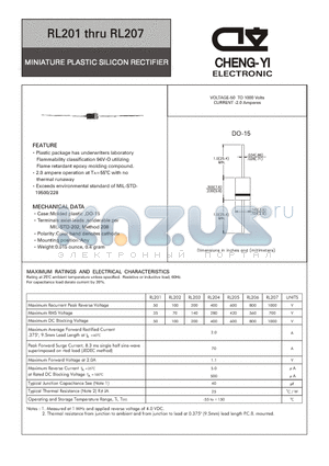 RL201 datasheet - MINIATURE PLASTIC SILICON RECTIFIER