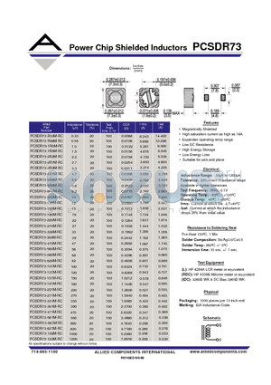 PCSDR73-120M-RC datasheet - Power Chip Shielded Inductors