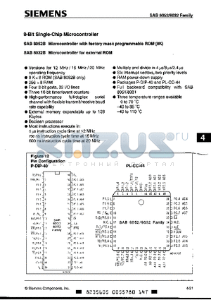 SAB8052B-N datasheet - 8-Bit Sigle-Chip Microcontroller