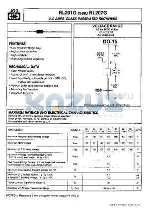 RL201G datasheet - 2.0 AMPS. GLASS PASSIVATED RECTIFIERS