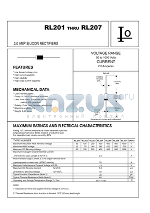 RL202 datasheet - 2.0 AMP SILICON RECTIFIERS