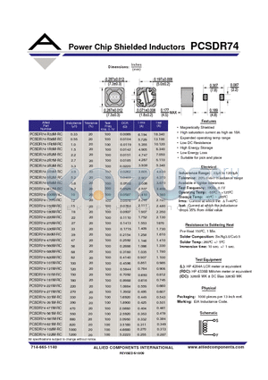 PCSDR74-101M-RC datasheet - Power Chip Shielded Inductors