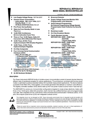 MSP430F4784IPZR datasheet - MIXED SIGNAL MICROCONTROLLER