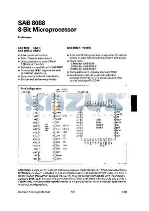 SAB8088-N datasheet - 8-Bit Microprocessing