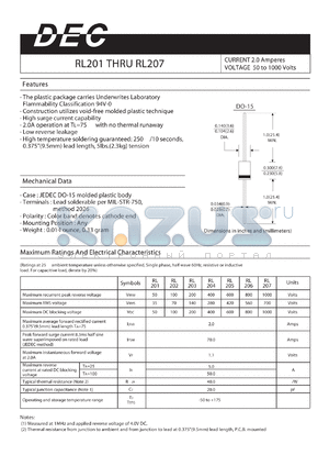 RL202 datasheet - CURRENT 2.0 Amperes VOLTAGE 50 to 1000 Volts