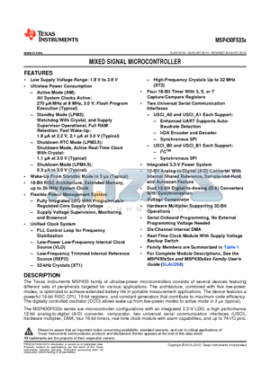 MSP430F5333IZQWR datasheet - MIXED SIGNAL MICROCONTROLLER