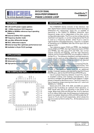 SY89423VJCTR datasheet - 5V/3.3V DUAL HIGH-PERFORMANCE PHASE LOCKED LOOP