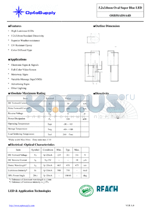 OSB5SADSA4D datasheet - 5.2x3.8mm Oval Super Blue LED