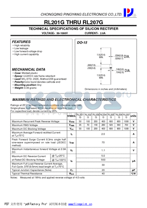 RL202G datasheet - TECHNICAL SPECIFICATIONS OF SILICON RECTIFIER