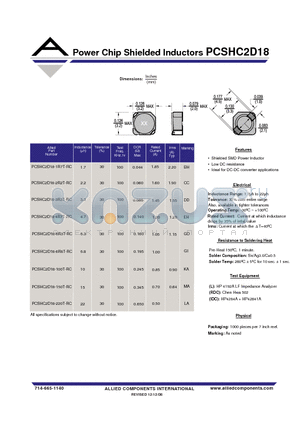 PCSHC2D18-150T-RC datasheet - Power Chip Shielded Inductors