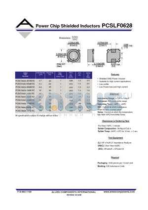 PCSLF0628-100M-RC datasheet - Power Chip Shielded Inductors