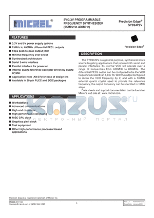 SY89429VZC datasheet - 5V/3.3V PROGRAMMABLE FREQUENCY SYNTHESIZER (25MHz to 400MHz)