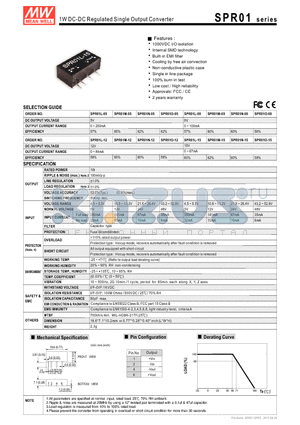 SPR01L-09 datasheet - 1W DC-DC Regulated Single Output Converter